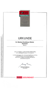 urkunde Urkunde über die Focus-Empfehlung 2022.